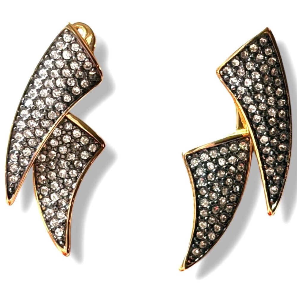 Stella & Dot Horn Rhinestone Pave Ear Climbers – Gold‑Tone & Clear Crystal
